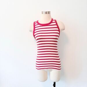 A New Day Red White Stripe Ribbed Thermal Tank Top Medium